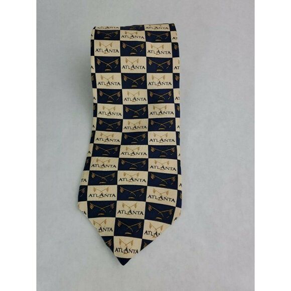 Mens Tie Atlanta Yellow Wings H Stockton Silk Blue - Picture 1 of 5